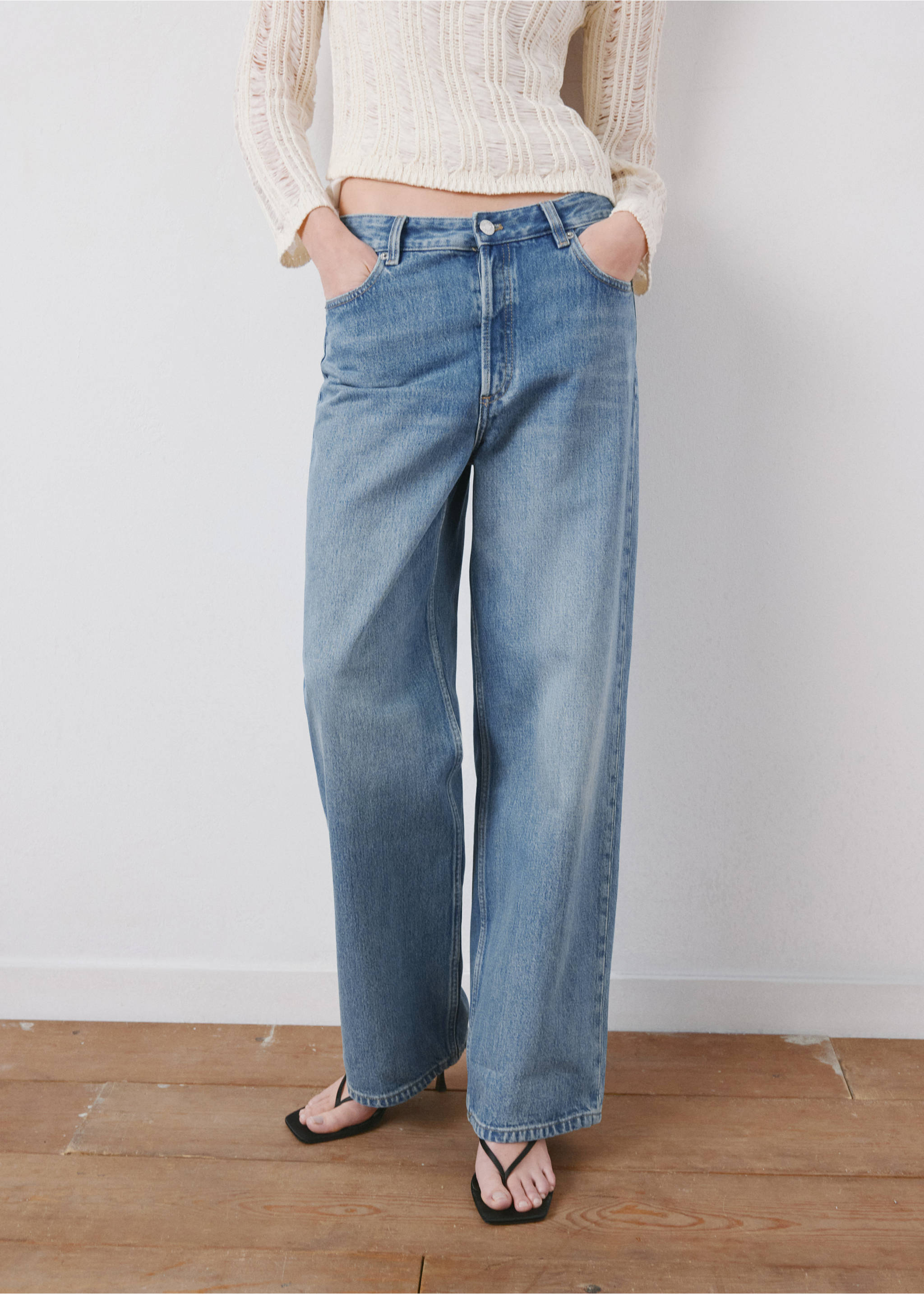 Jeans rectos tiro bajo - Plano medio, Azul medio. Ref: 27034076-00.