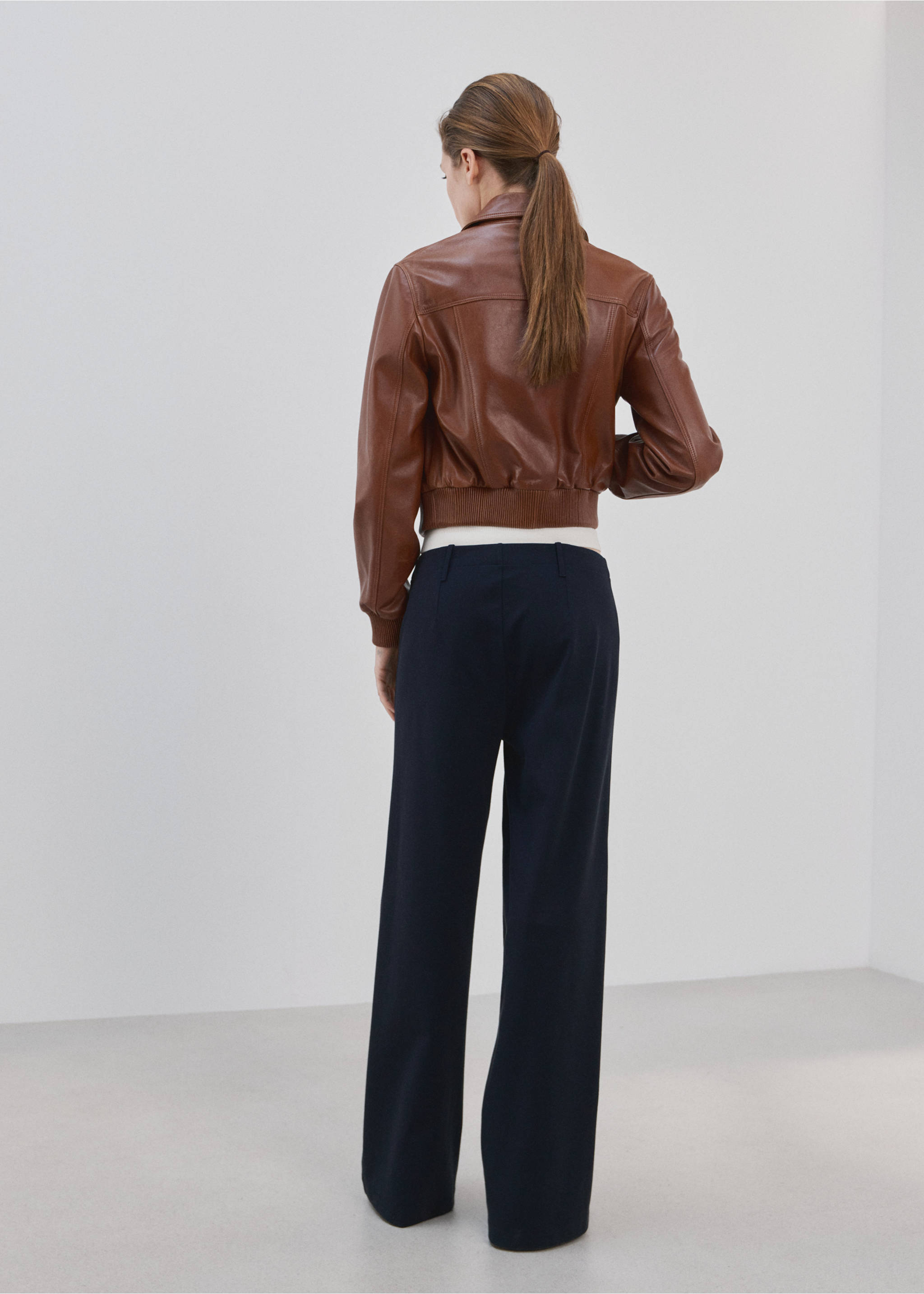 Straight lyocell trousers - Reverse of the article, Navy. Ref: 27034080-00.