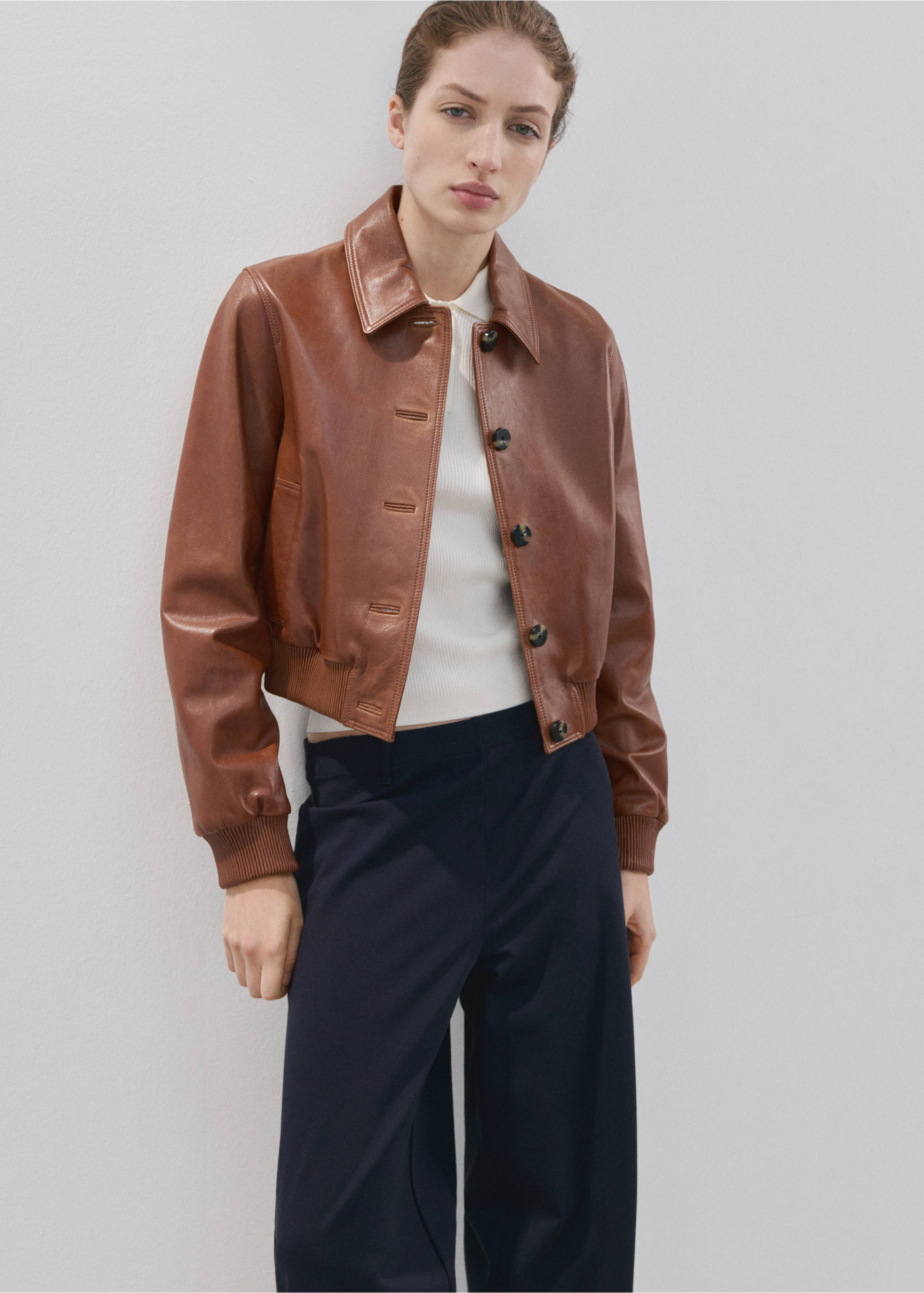 Straight lyocell trousers - Details of the article 1, Navy. Ref: 27034080-00.