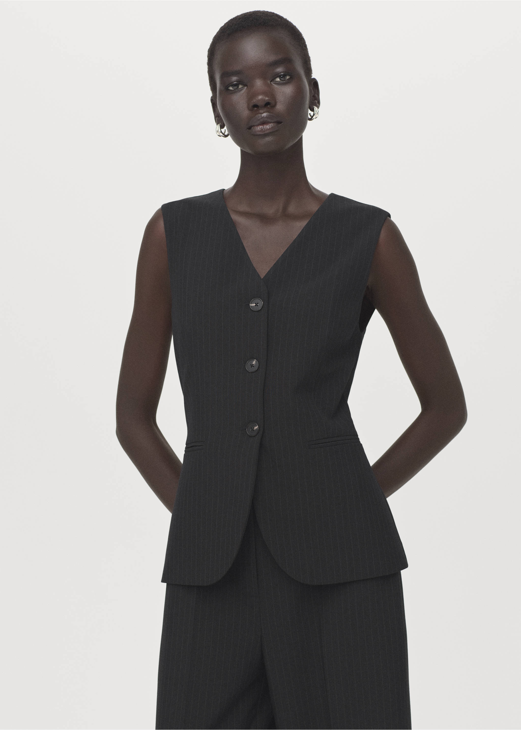 Pinstripe suit-style jumpsuit - Medium plane, Black. Ref: 27034085-00.