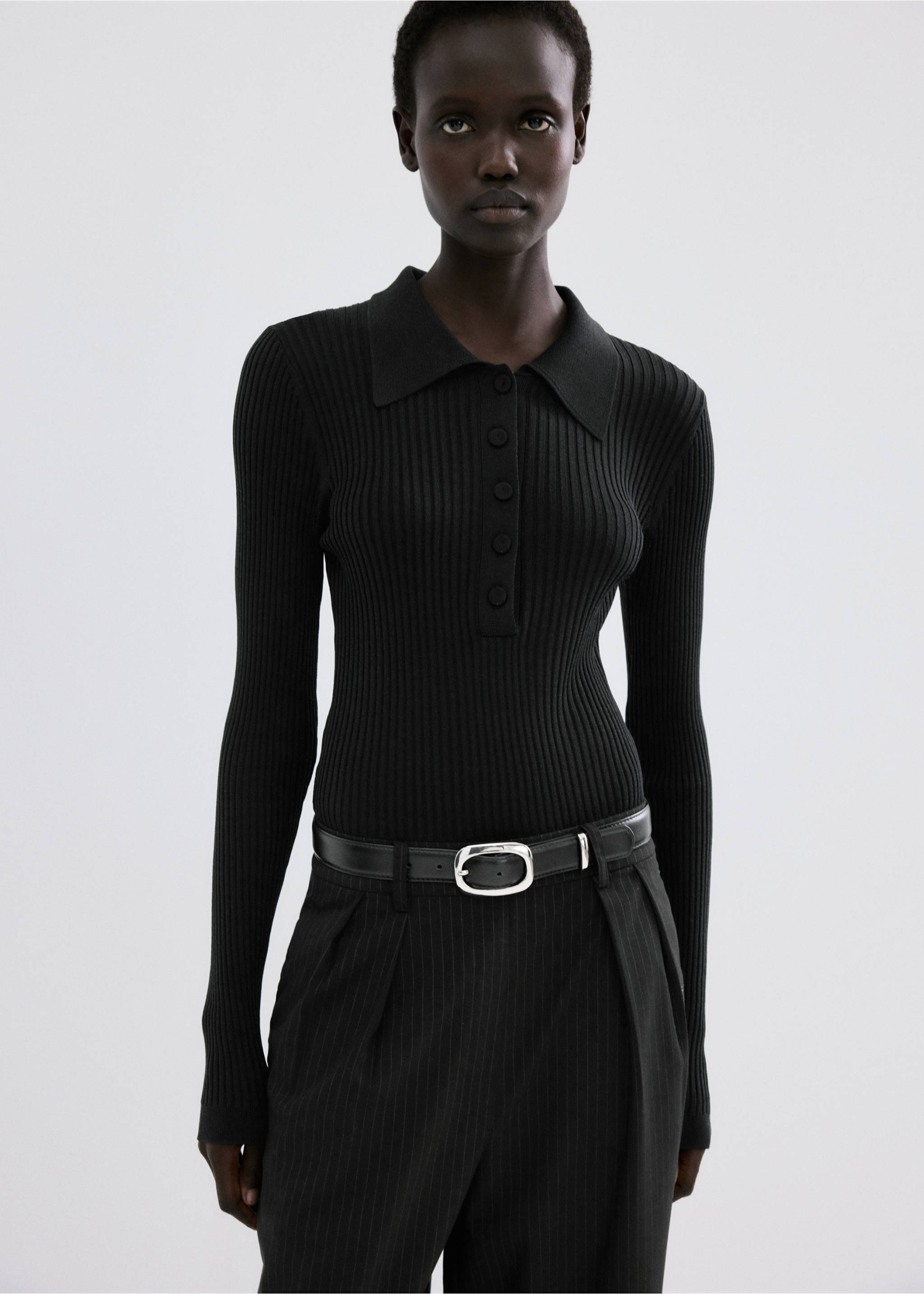 Contrast-bodice long jumpsuit - Medium plane, Black. Ref: 27034086-00.