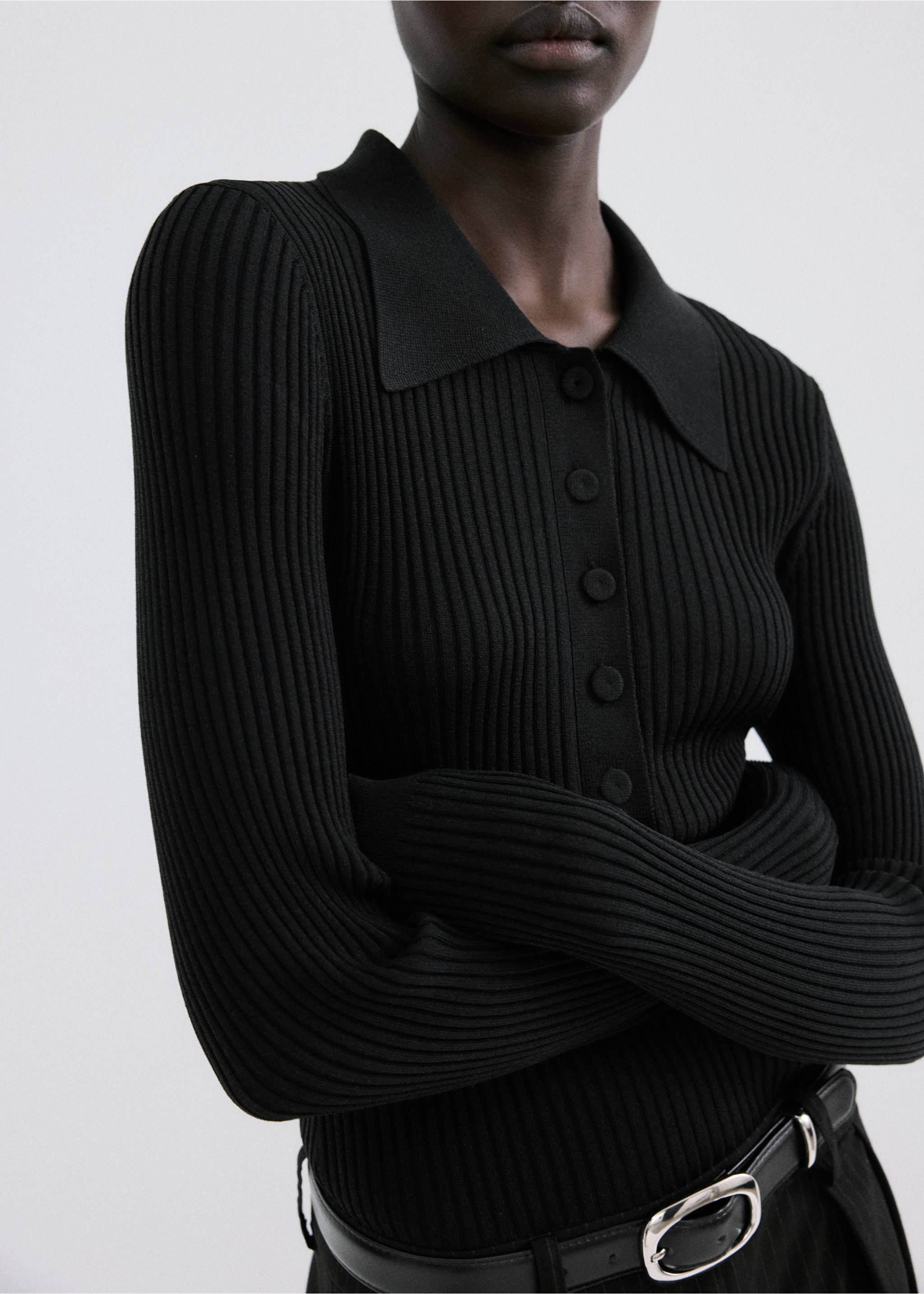 Contrast-bodice long jumpsuit - Details of the article 1, Black. Ref: 27034086-00.