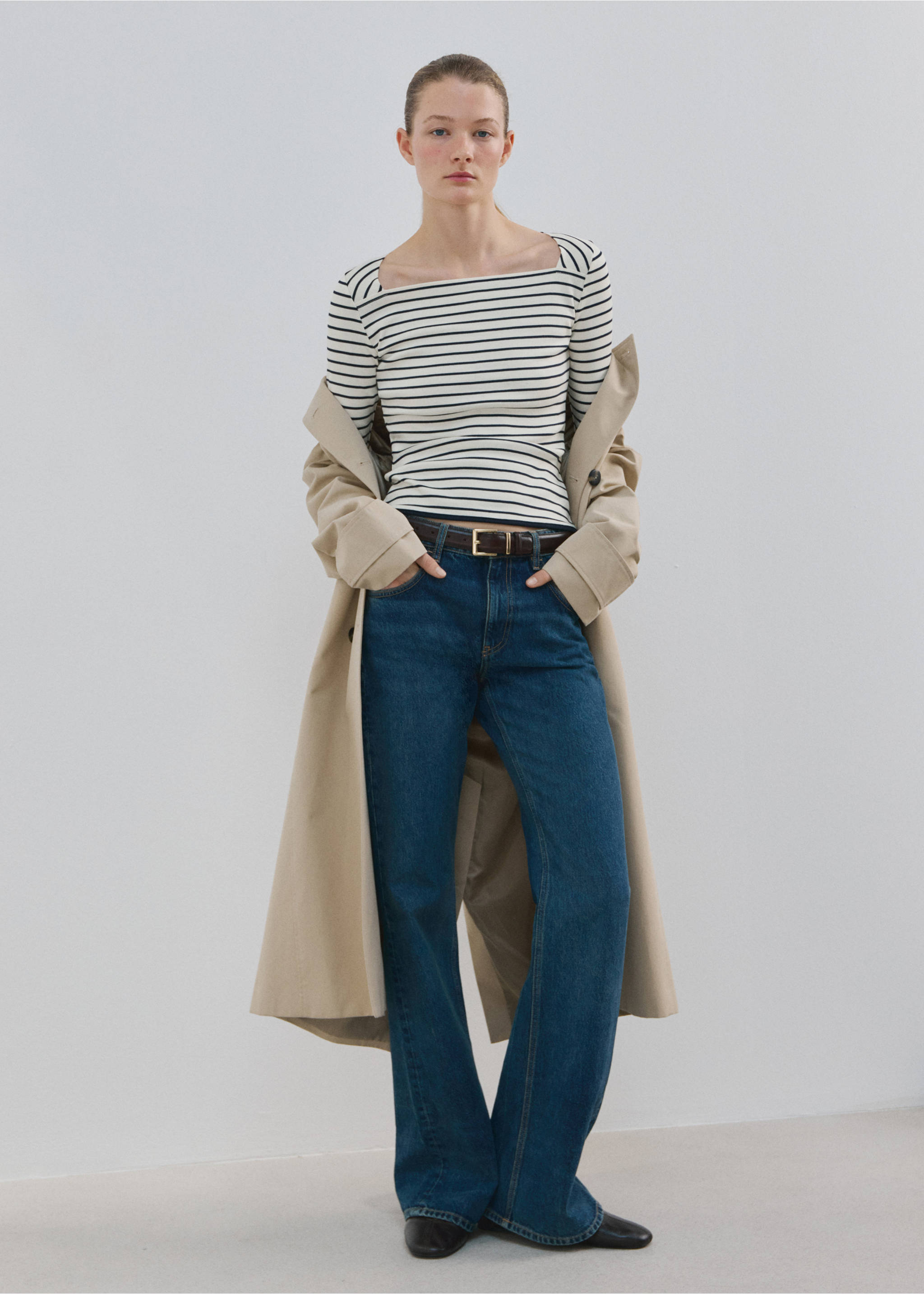 Samarreta coll vaixell cotó - Pla general, Blanc trencat. Ref: 27034087-00.