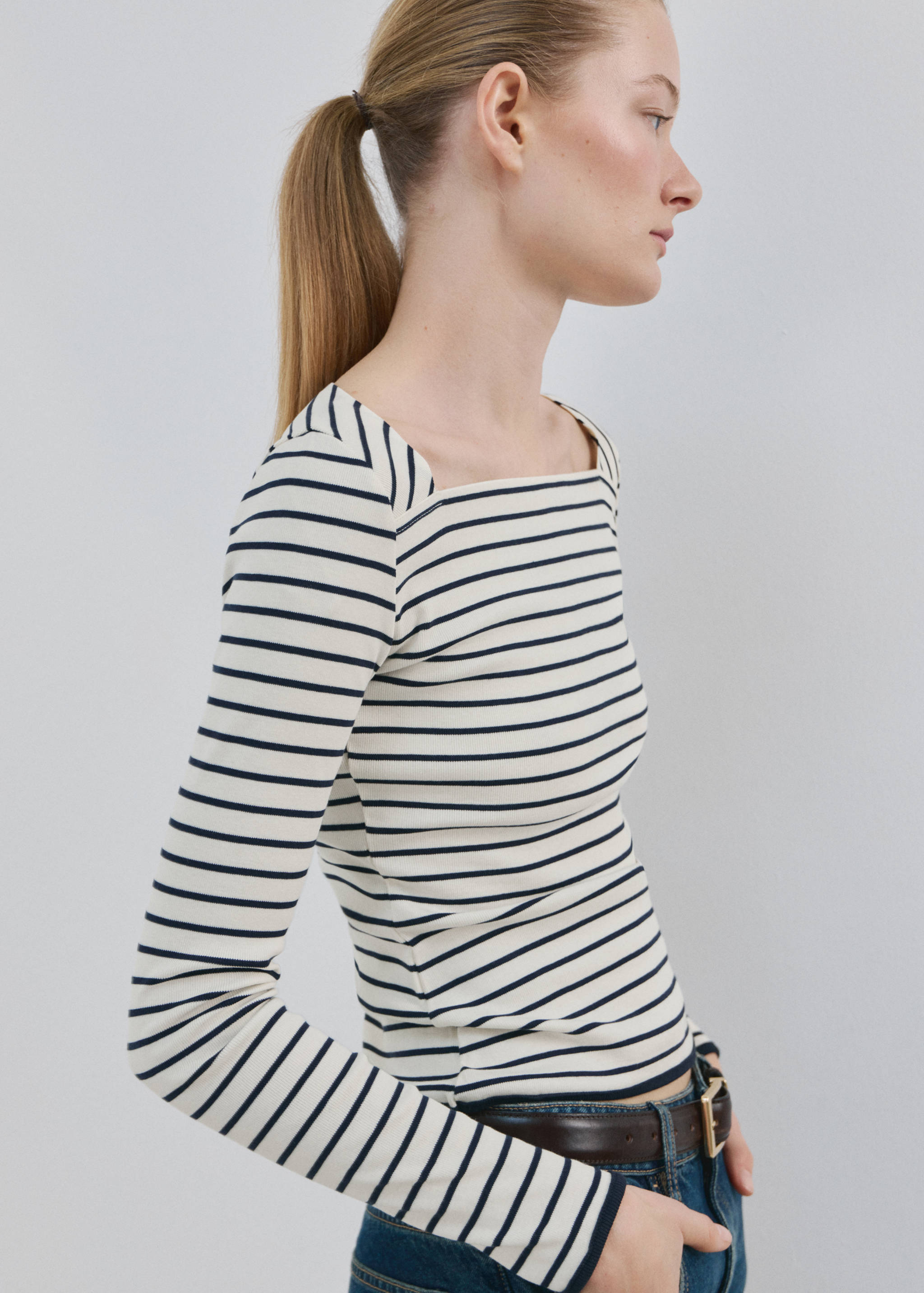 Cotton boat neck t-shirt - Medium plane