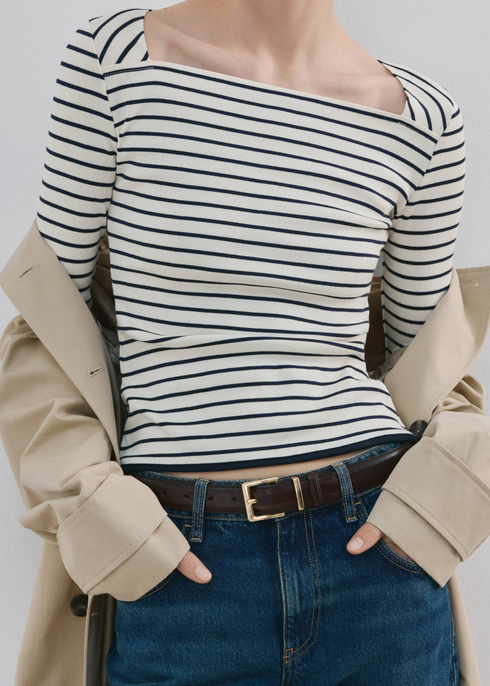 Cotton boat neck t-shirt - Details of the article 1