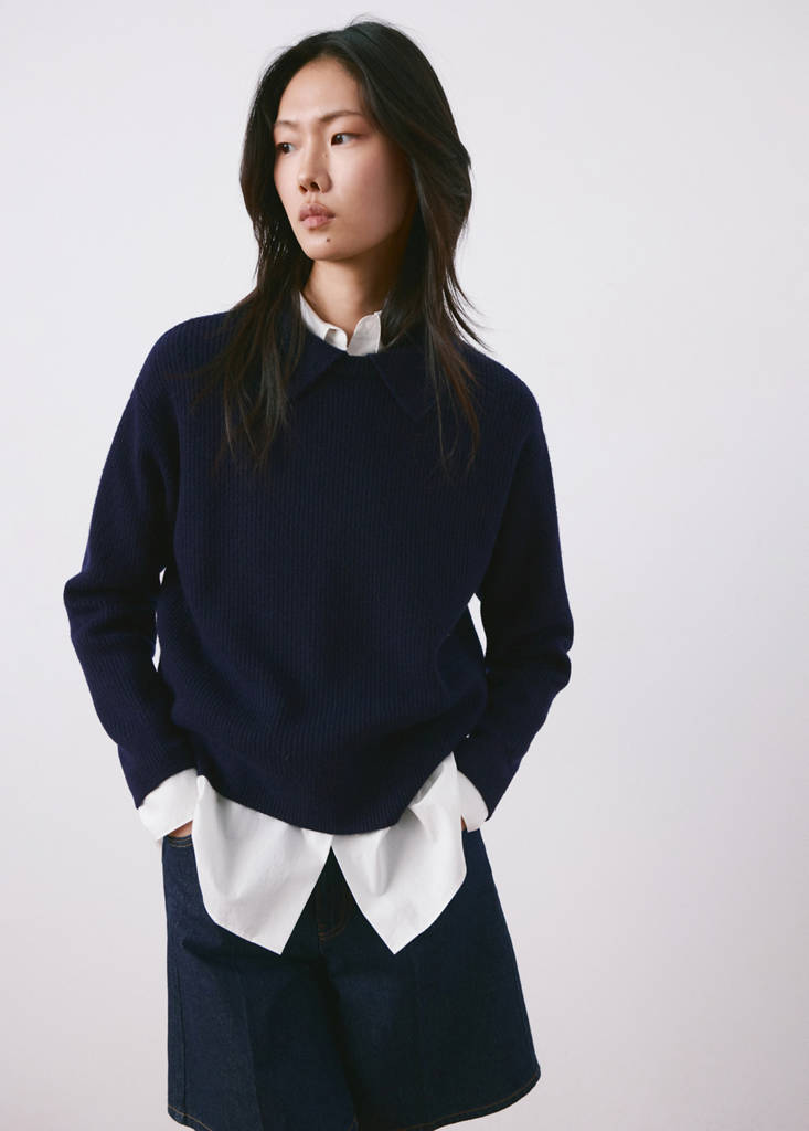 Knitted polo-neck sweater — Dark Navy
