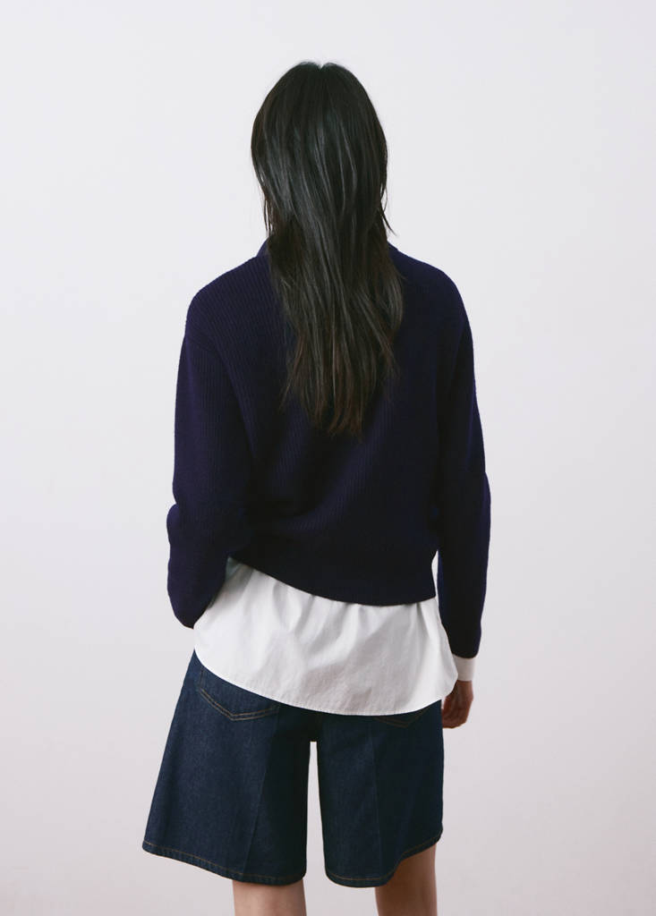 Knitted polo-neck sweater — Dark Navy