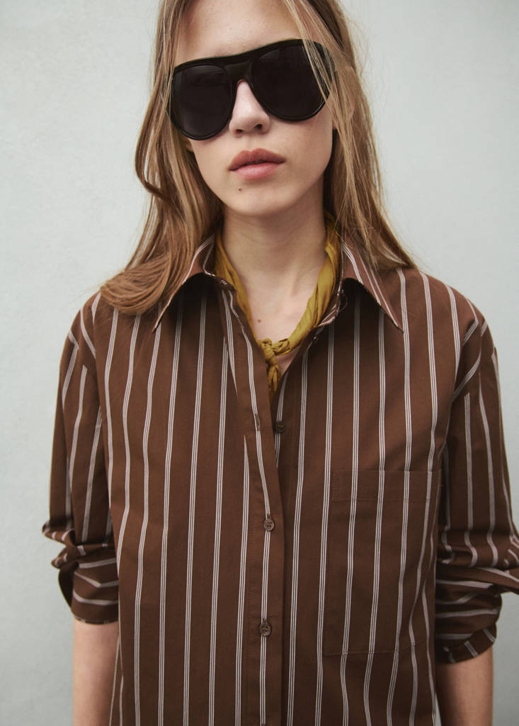 Pocket striped shirt — Brown