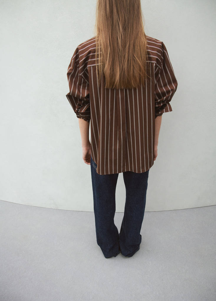 Pocket striped shirt — Brown