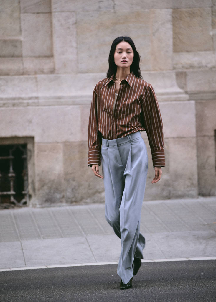 Pocket striped shirt — Brown