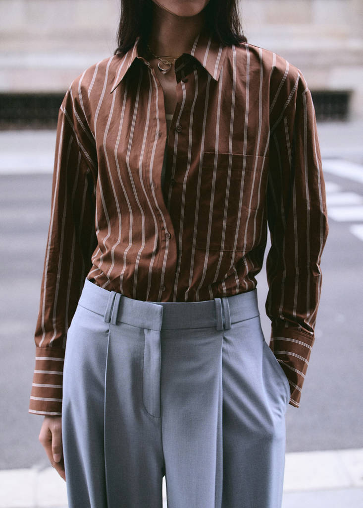 Pocket striped shirt — Brown