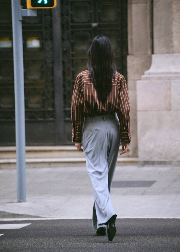 Pocket striped shirt — Brown