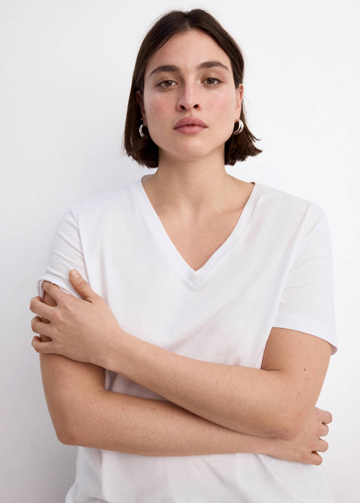 V-neck cotton T-shirt — White