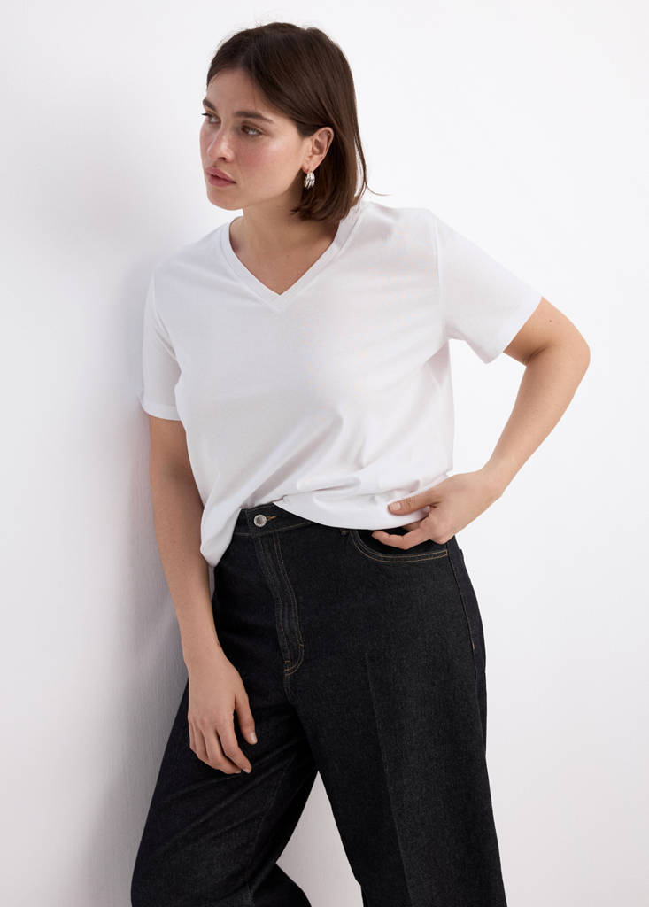 V-neck cotton T-shirt — White