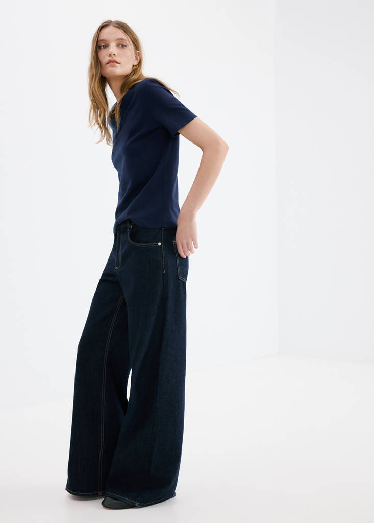V-neck cotton T-shirt — Navy