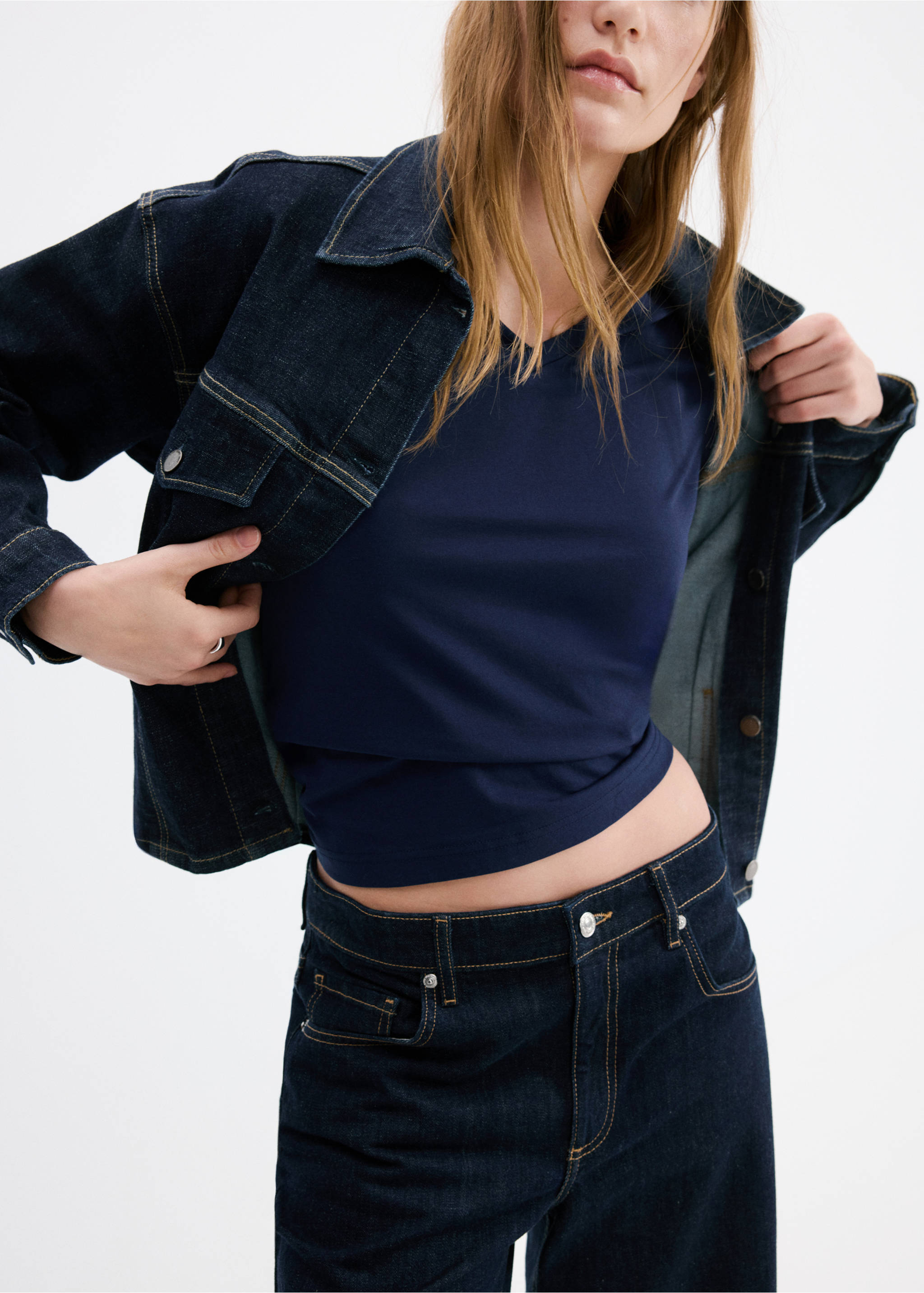 V-neck cotton T-shirt - Medium plane, Navy. Ref: 27034091-00.