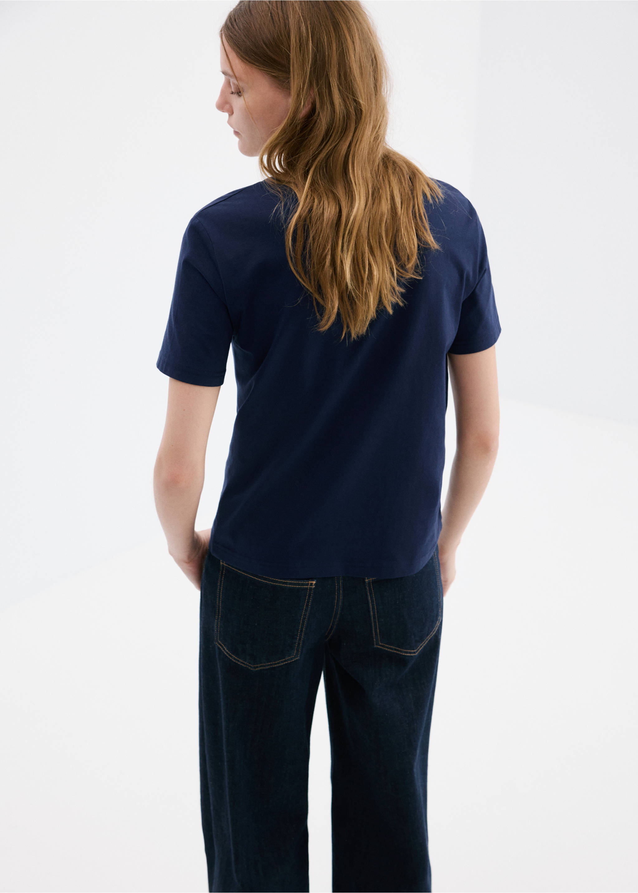 V-neck cotton T-shirt - Reverse of the article, Navy. Ref: 27034091-00.
