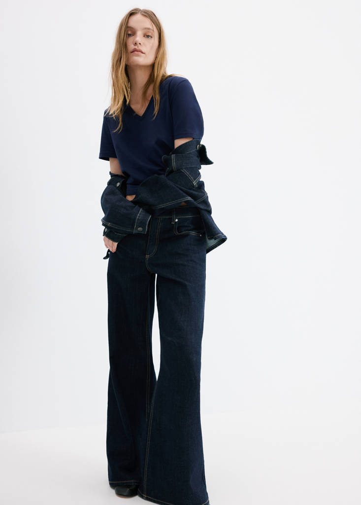 V-neck cotton T-shirt — Navy