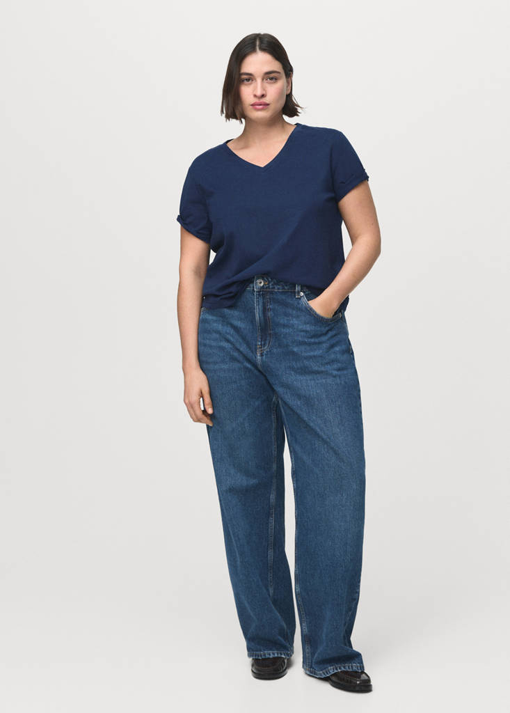 V-neck cotton T-shirt — Navy
