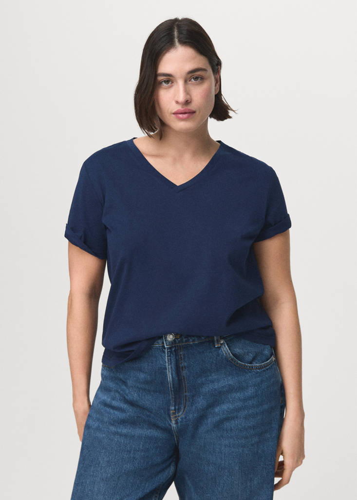 V-neck cotton T-shirt — Navy