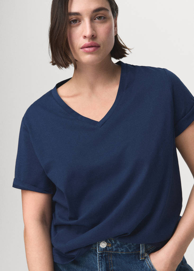 V-neck cotton T-shirt — Navy