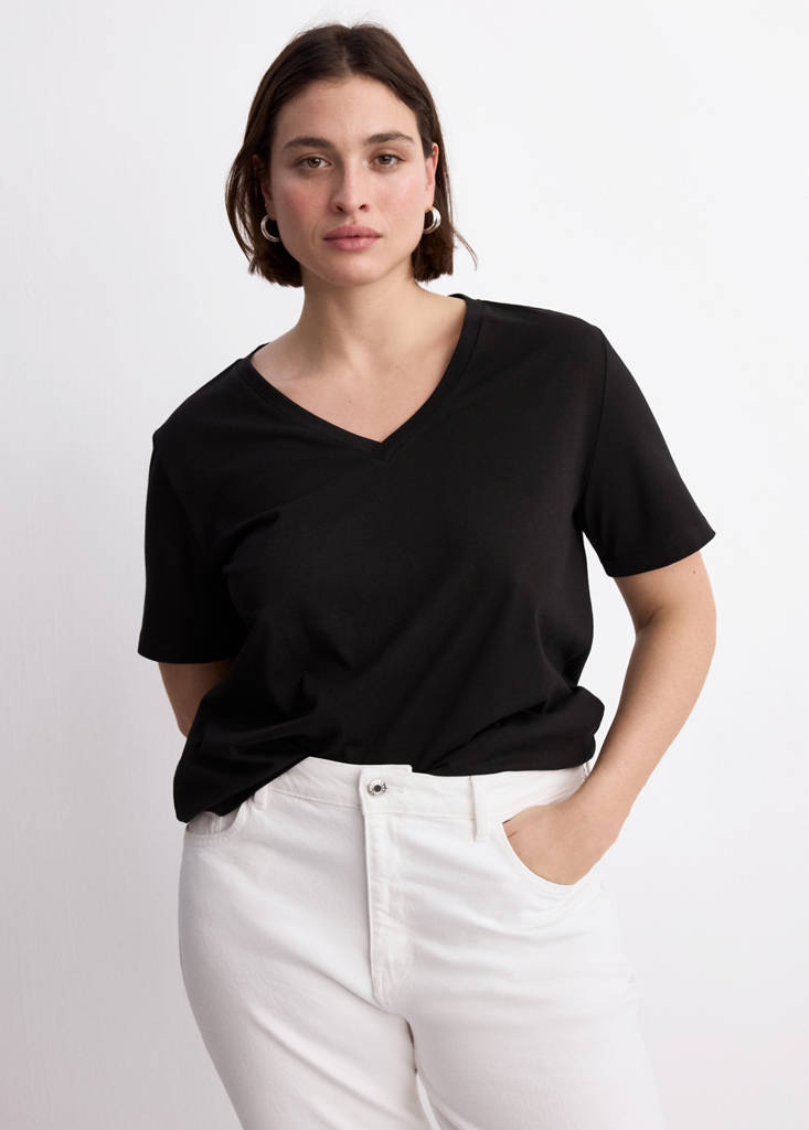 V-neck cotton T-shirt — Black