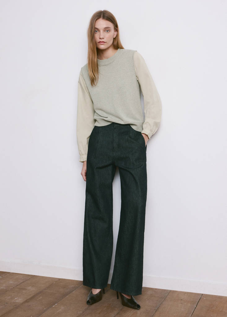MANGO - Pull-over maille combinée vert d´eau - XS