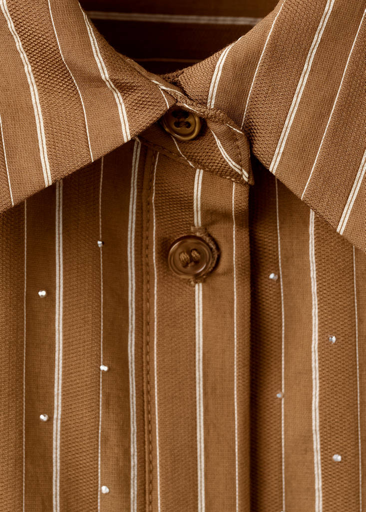 Striped shirt with rhinestone detail — Brown