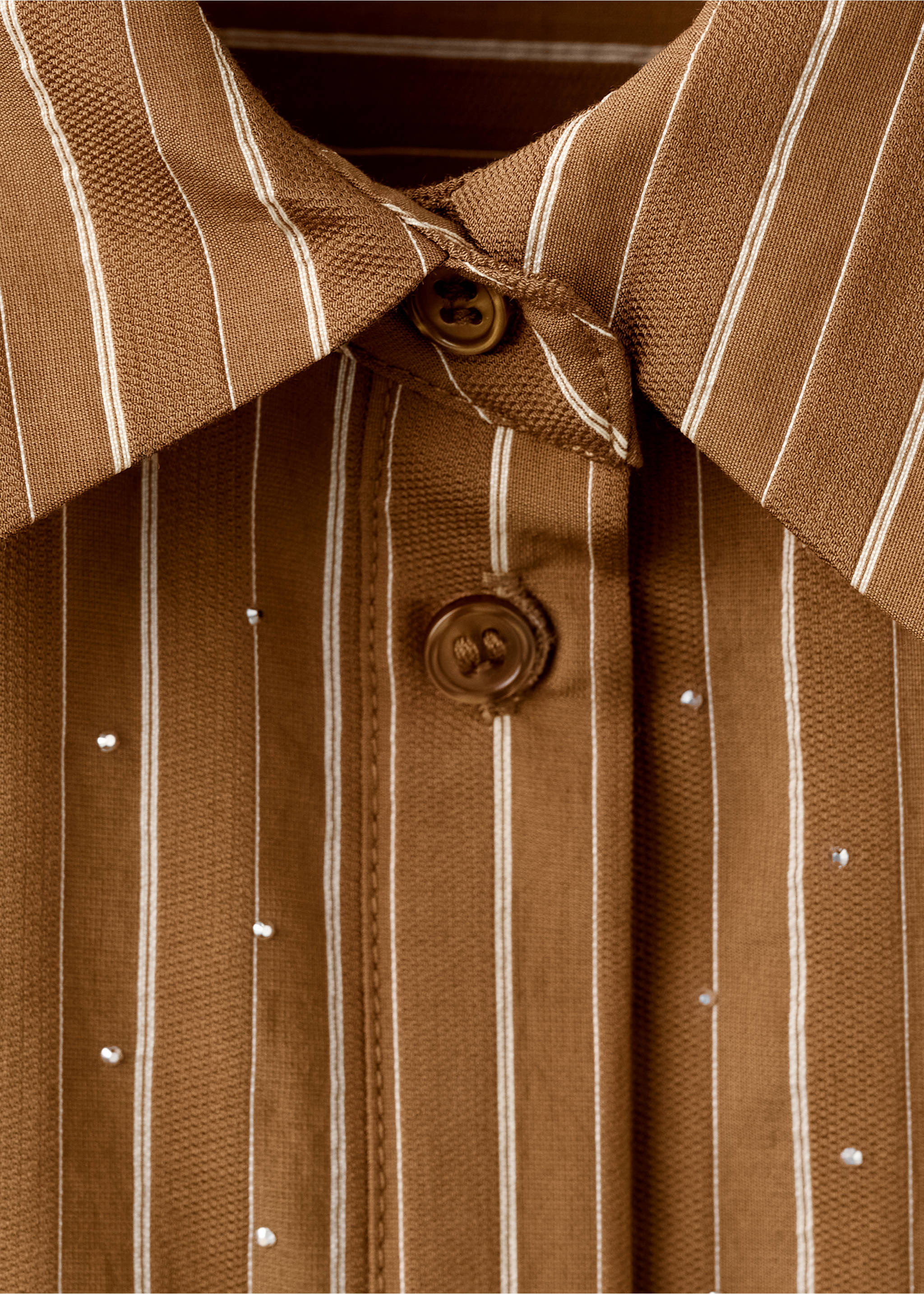 Striped shirt with rhinestone detail - Details of the article 8, Brown. Ref: 27034094-00.