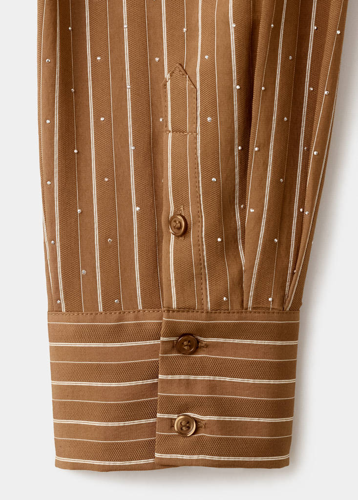 Striped shirt with rhinestone detail — Brown