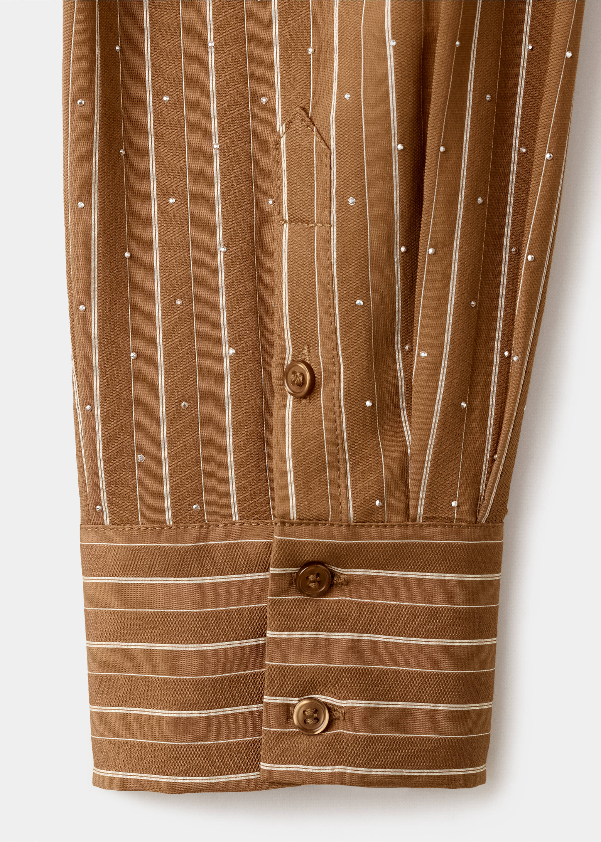 Striped shirt with rhinestone detail - Details of the article 0, Brown. Ref: 27034094-00.