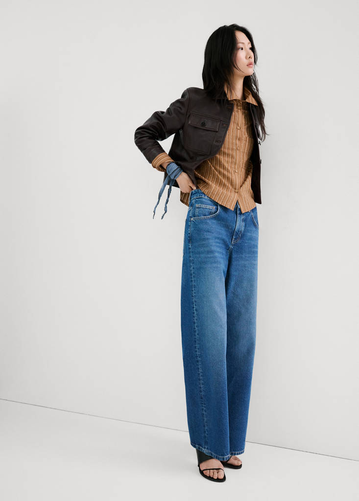 Striped shirt with rhinestone detail — Brown