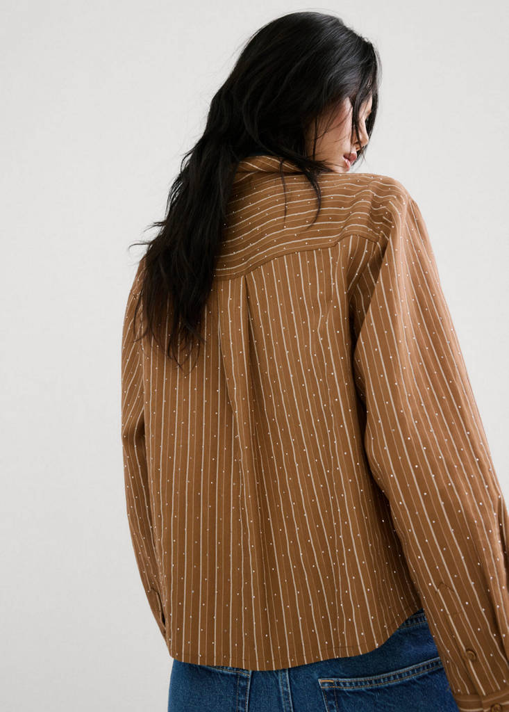 Striped shirt with rhinestone detail — Brown