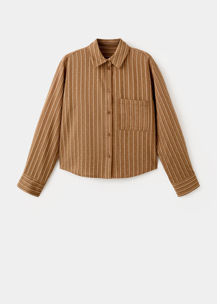 Striped shirt with rhinestone detail — Brown