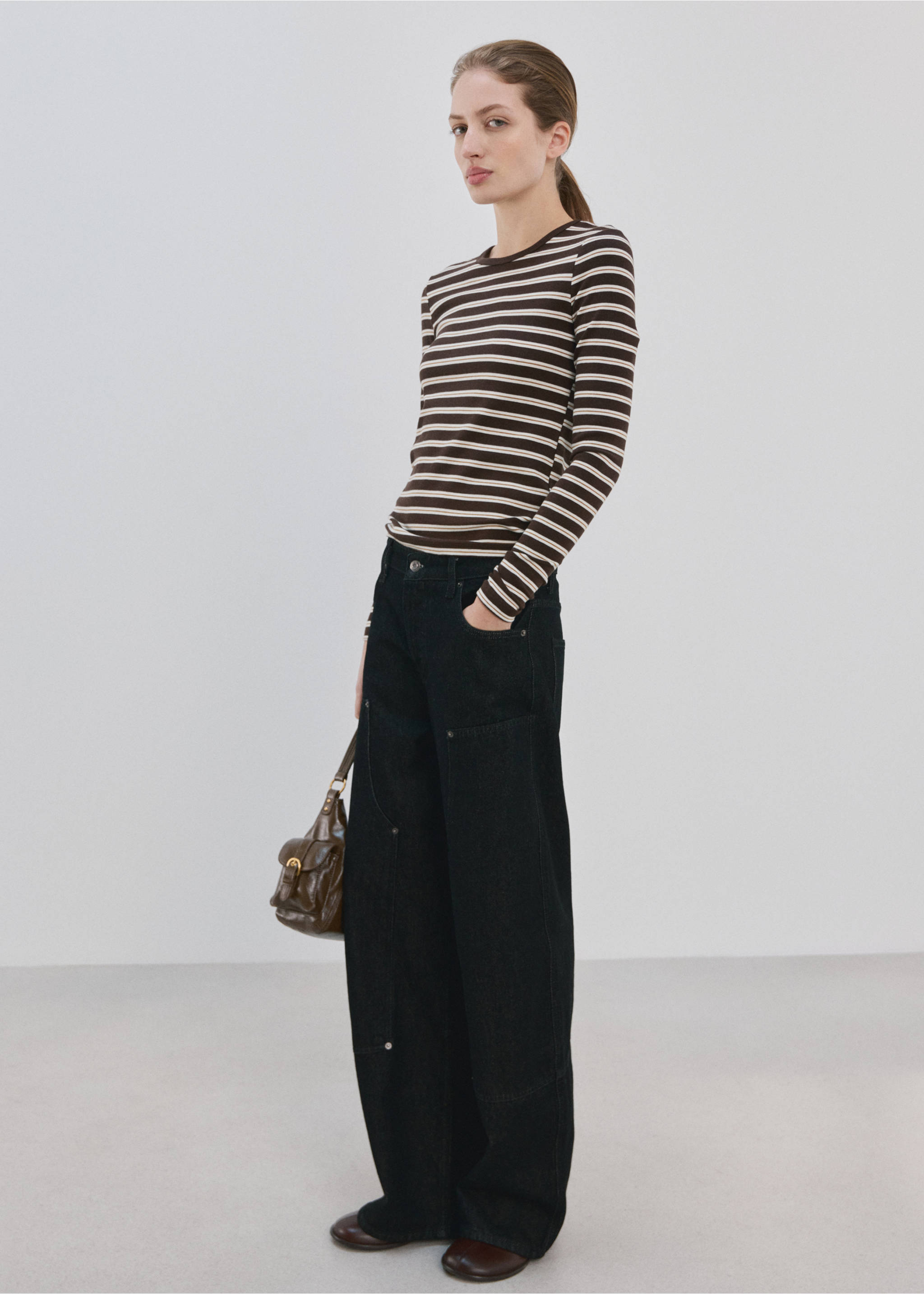 Striped long sleeves t-shirt - General plane, Brown. Ref: 27034095-00.