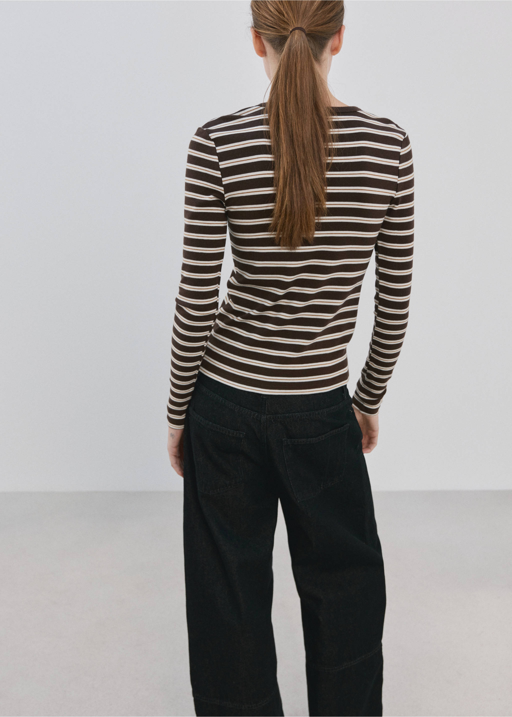 Striped long sleeves t-shirt - Reverse of the article, Brown. Ref: 27034095-00.