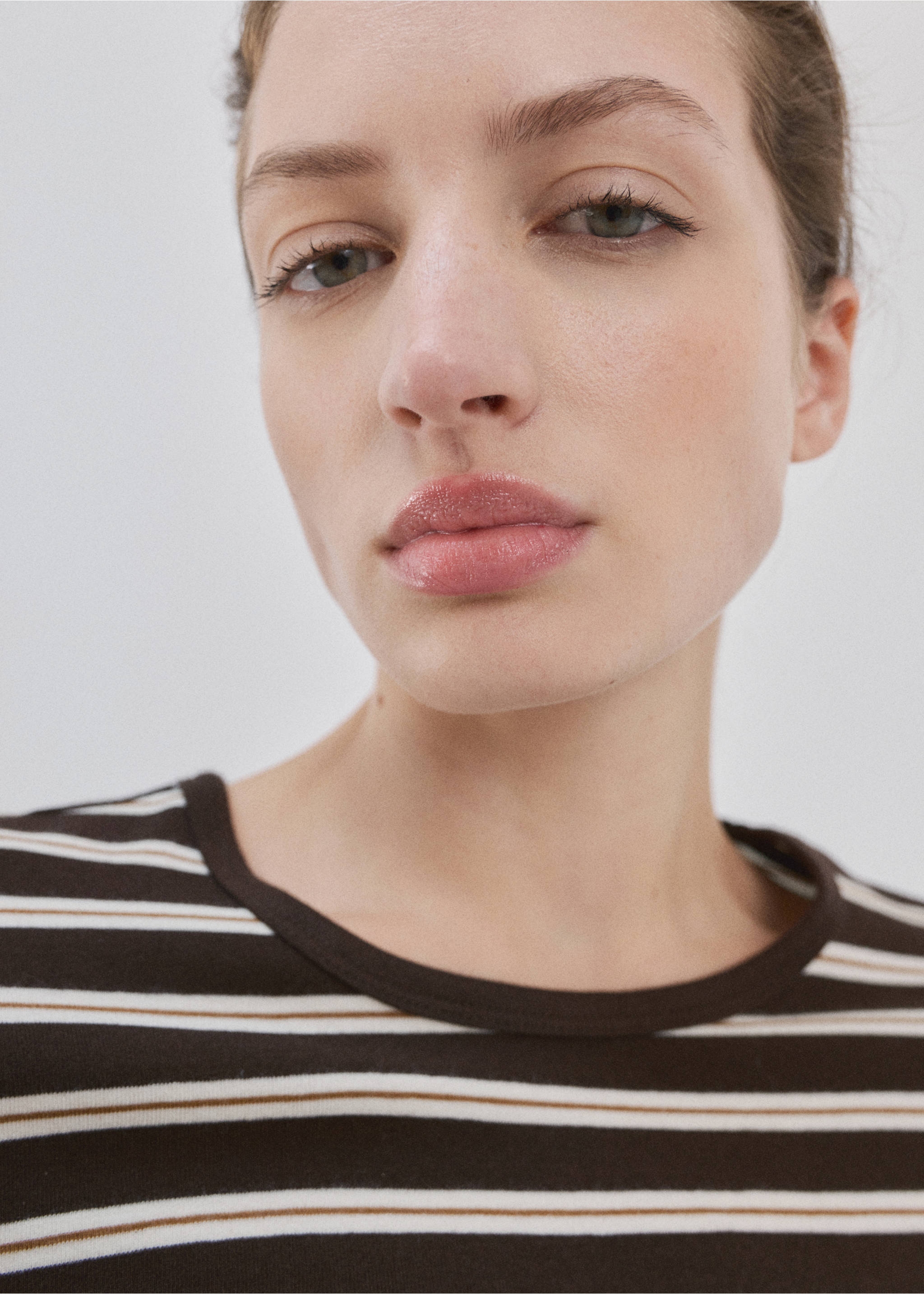 Striped long sleeves t-shirt - Details of the article 1, Brown. Ref: 27034095-00.