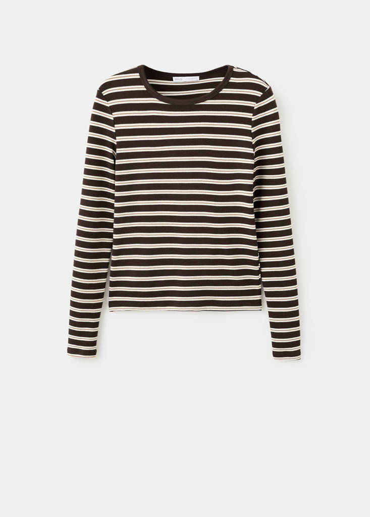Striped long sleeves t-shirt — Brown