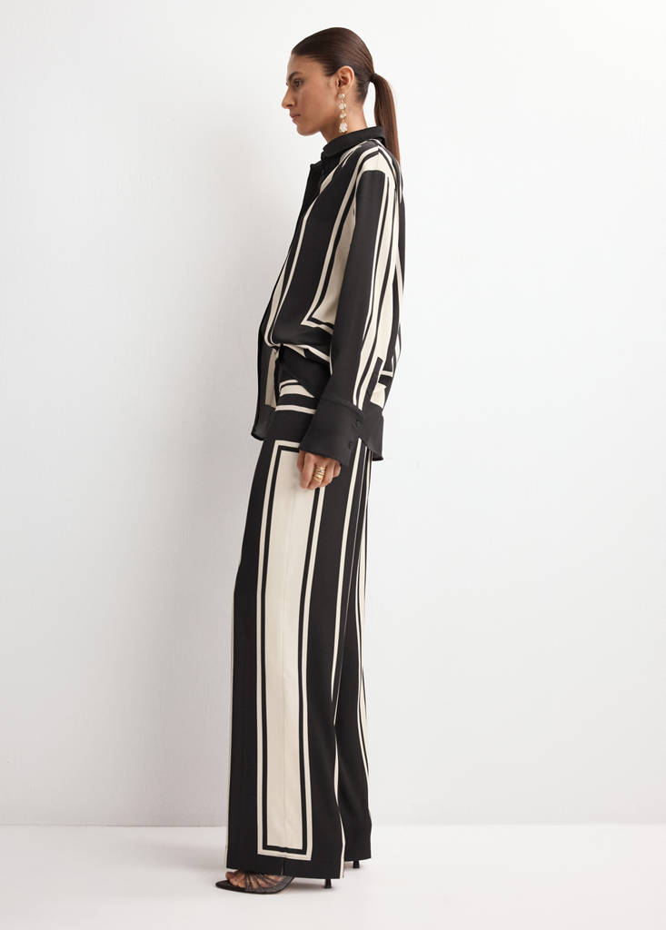 Satin printed trousers — Black