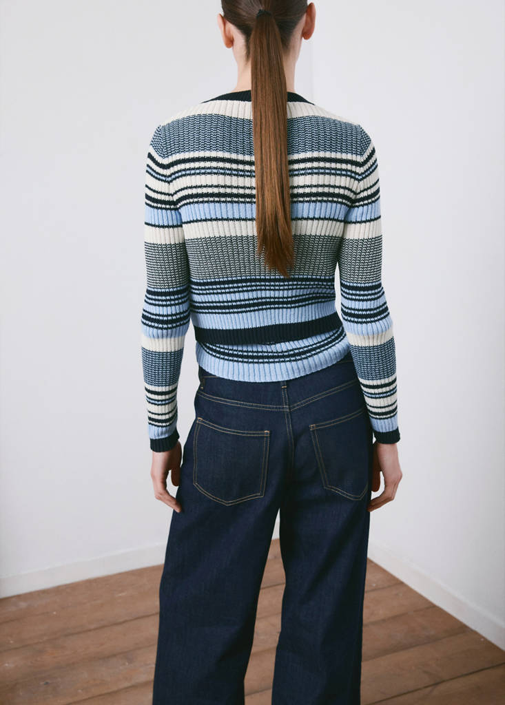 Stripped knit cardigan — Blue