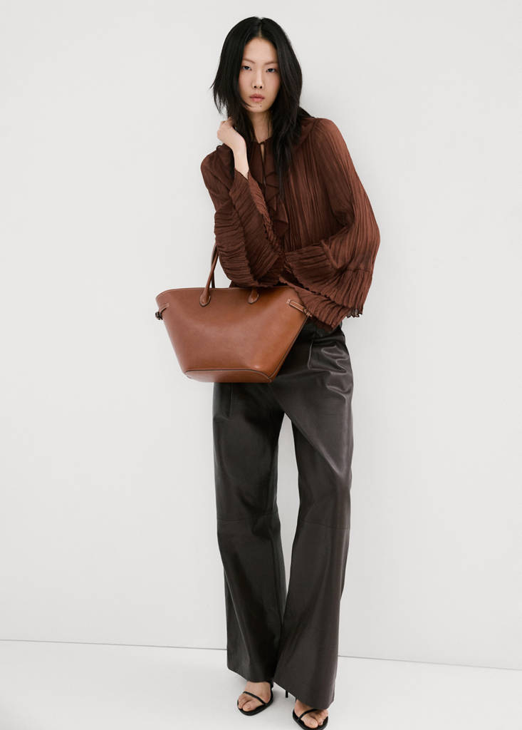 Ruffled chiffon blouse — Brown