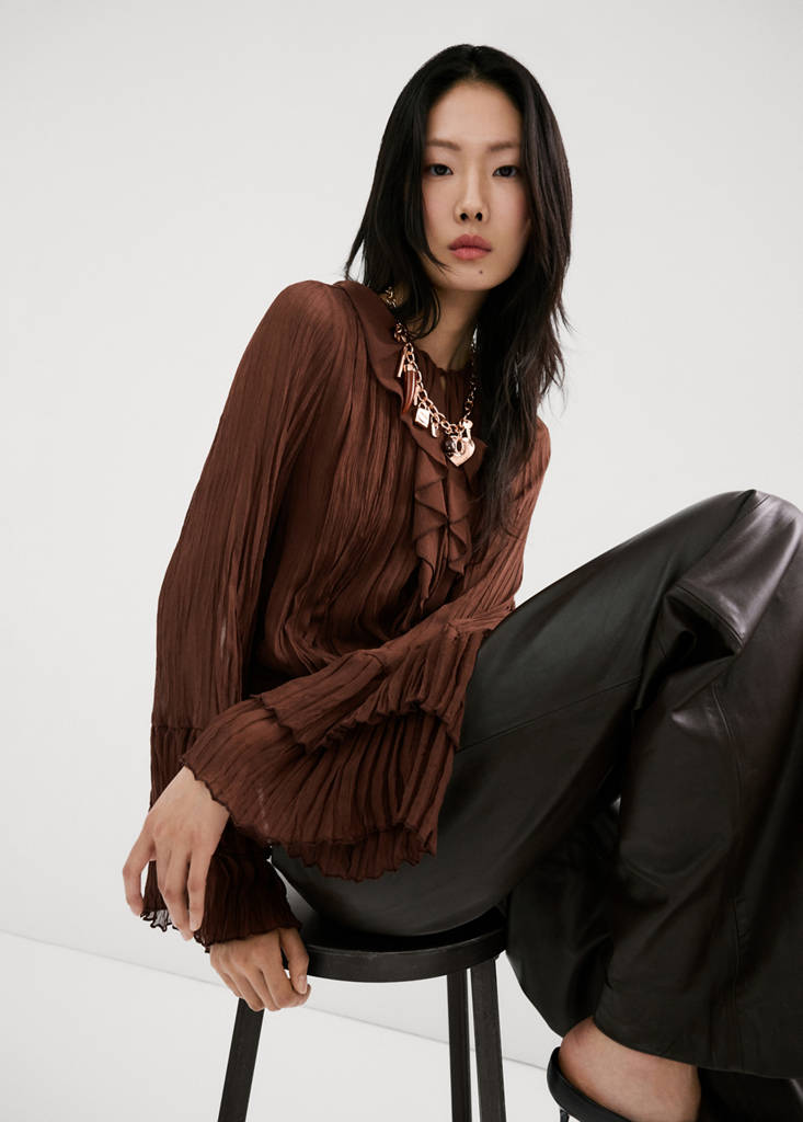 Ruffled chiffon blouse — Brown