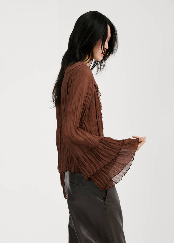 Ruffled chiffon blouse — Brown