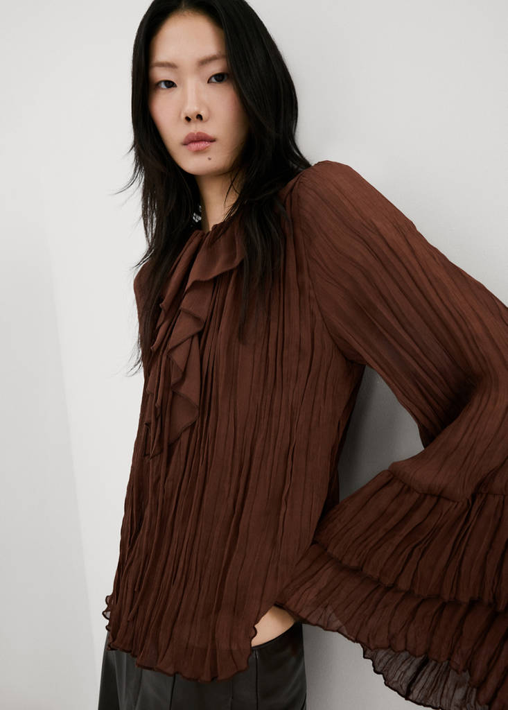 Ruffled chiffon blouse — Brown