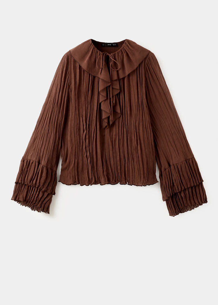Ruffled chiffon blouse — Brown