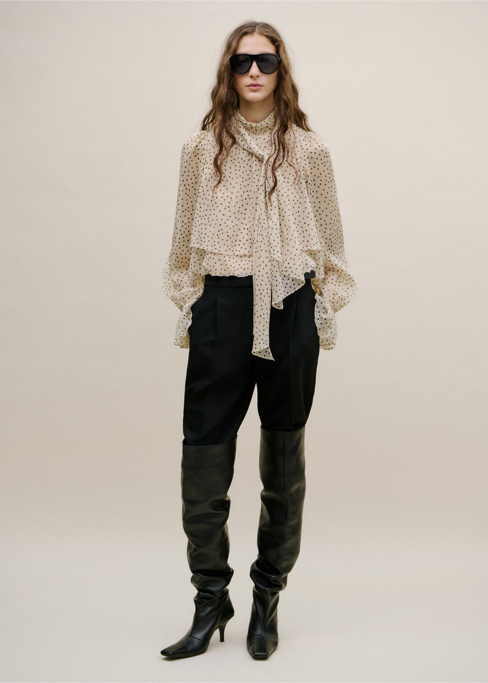 Blusa lunares lazo - Plano general, Crudo. Ref: 27034101-00.