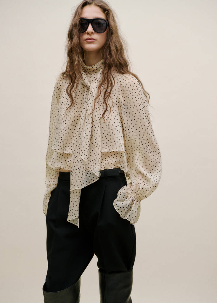 Bow polka-dot blouse