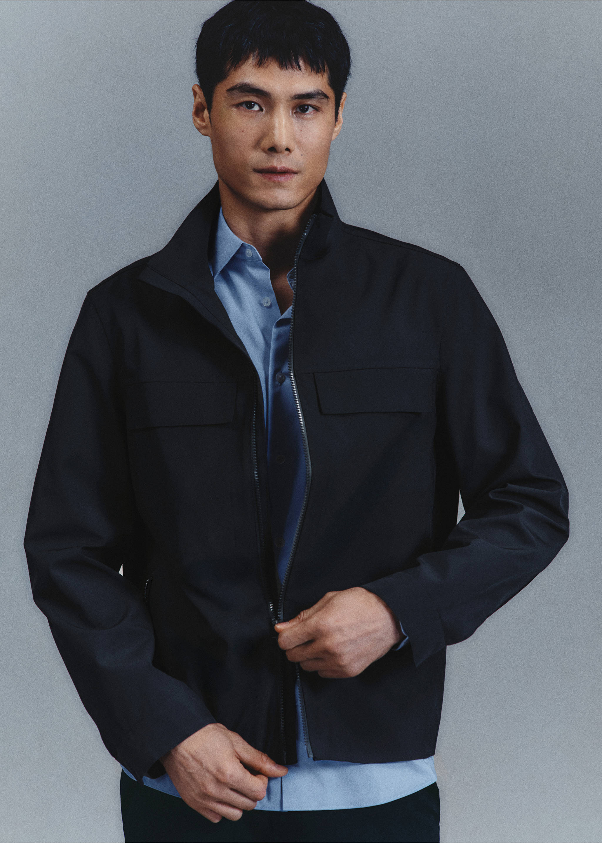 Jaket tahan air dengan saku - Rincian barang 3, Biru laut. Ref: 27034407-00.