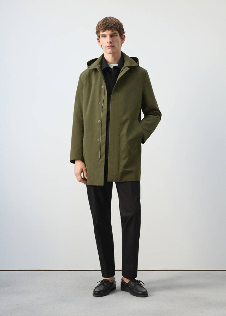 Water-repellent parka with removable hood — Olive Green