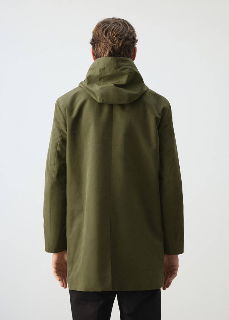 Water-repellent parka with removable hood — Olive Green